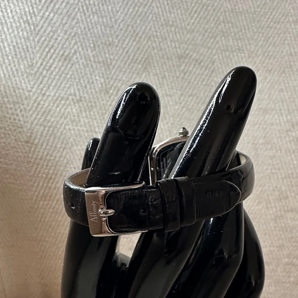 Elegant Black and Silver Affinity Leather Diamond Women's Watch.